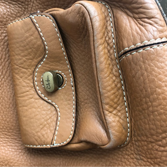 Cole Haan large belted turn lock satchel brown pebbled leather tote handbag - Picture 8 of 12